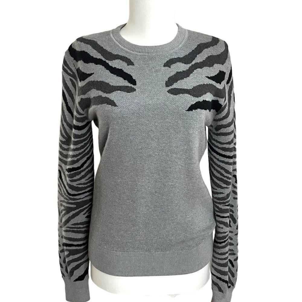 Torn by Ronny Kobo Pullover Sweater Gray Black Zebra Stripe Crewneck Size S